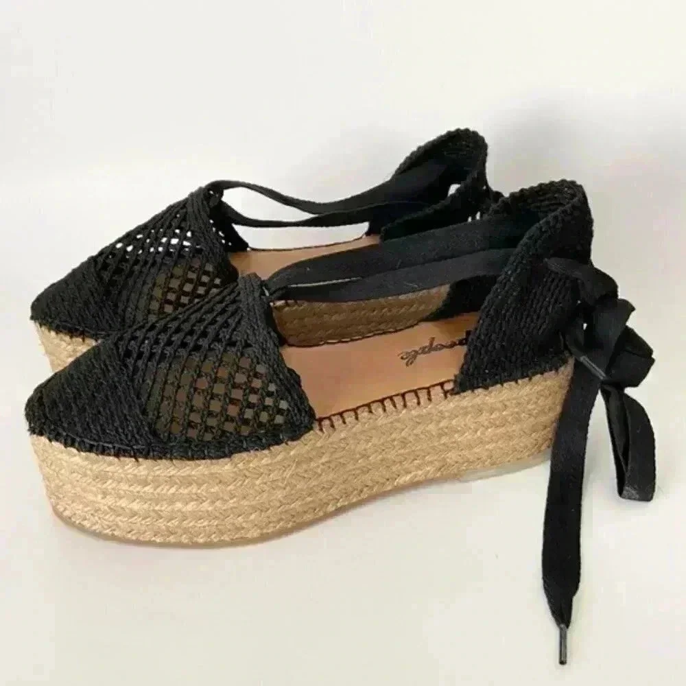 Free People Frida wrap black crochet platform